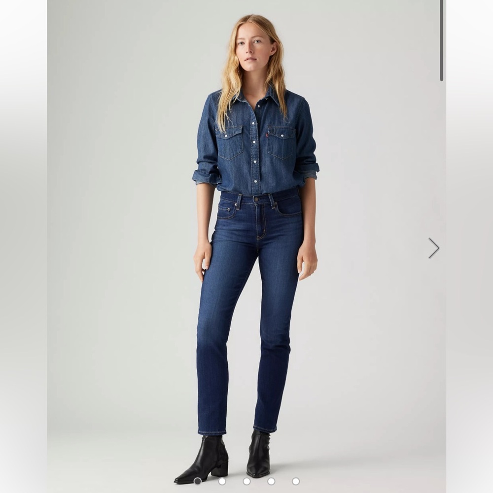 Levi’s 724 High-Rise Straight Jeans Dark Blue Wash Classic Denim Pants Minimal